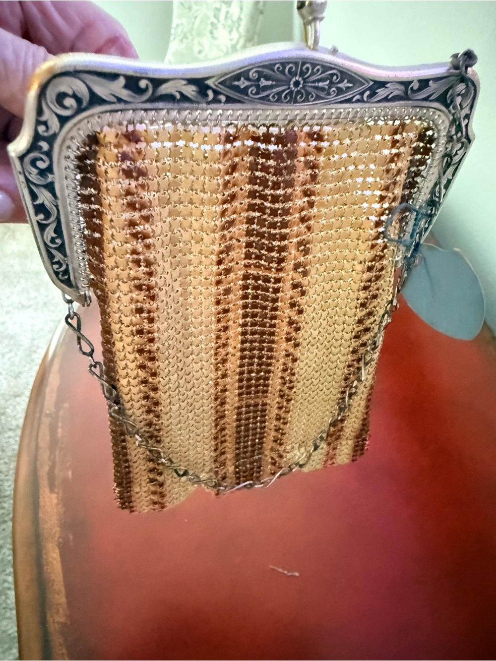 Whiting and Davis Vintage Gold and Brown Mesh Evening Bag. Perfect condition. - Picture 8 of 11